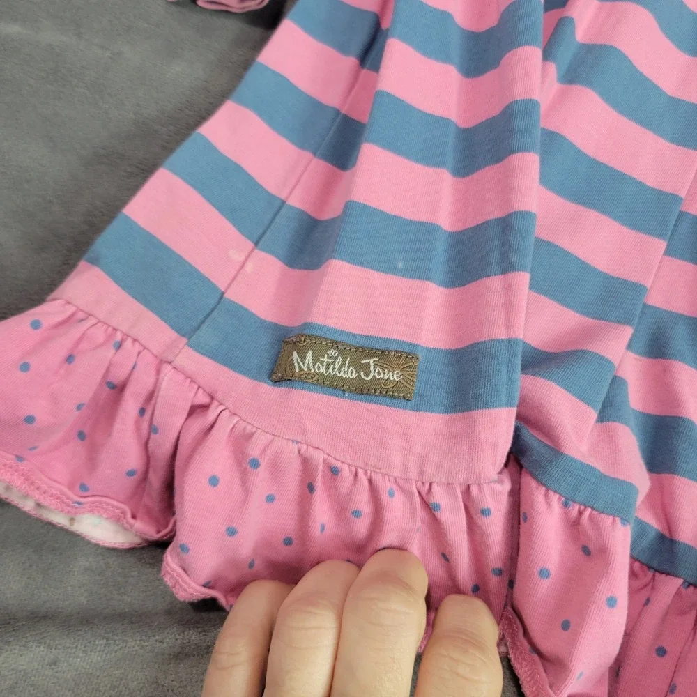 Matilda Jane Kids Pink Blue Striped Long Sleeve Ruffle Dress‎ Size 4 24032D